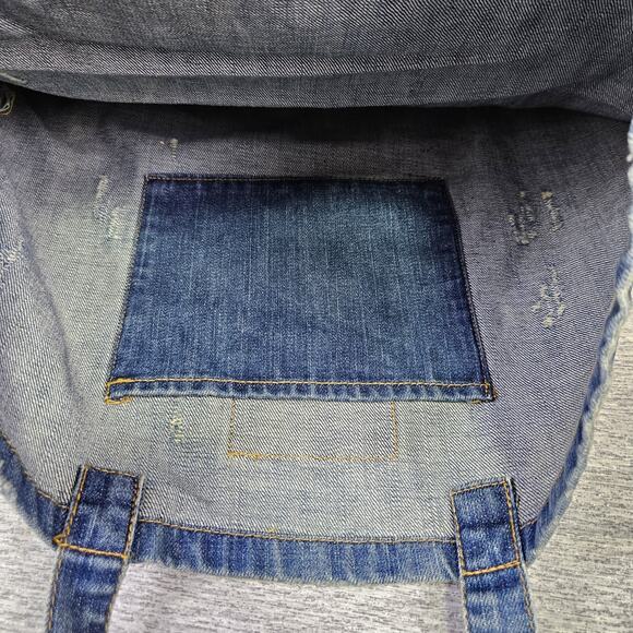 American Eagle Denim Tote Bag Blue AEO Jean Large Distressed Patch Cottage Logo - Picture 13 of 16